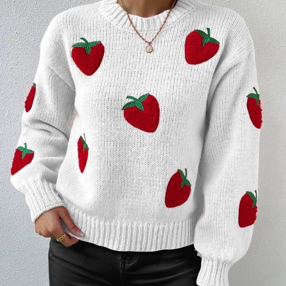 Strawberry Embroidery knit Sweater top - Picture 4 of 6